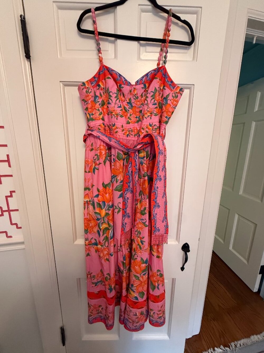FARM Rio Pink & Orange Floral Braided Strap Maxi Dress